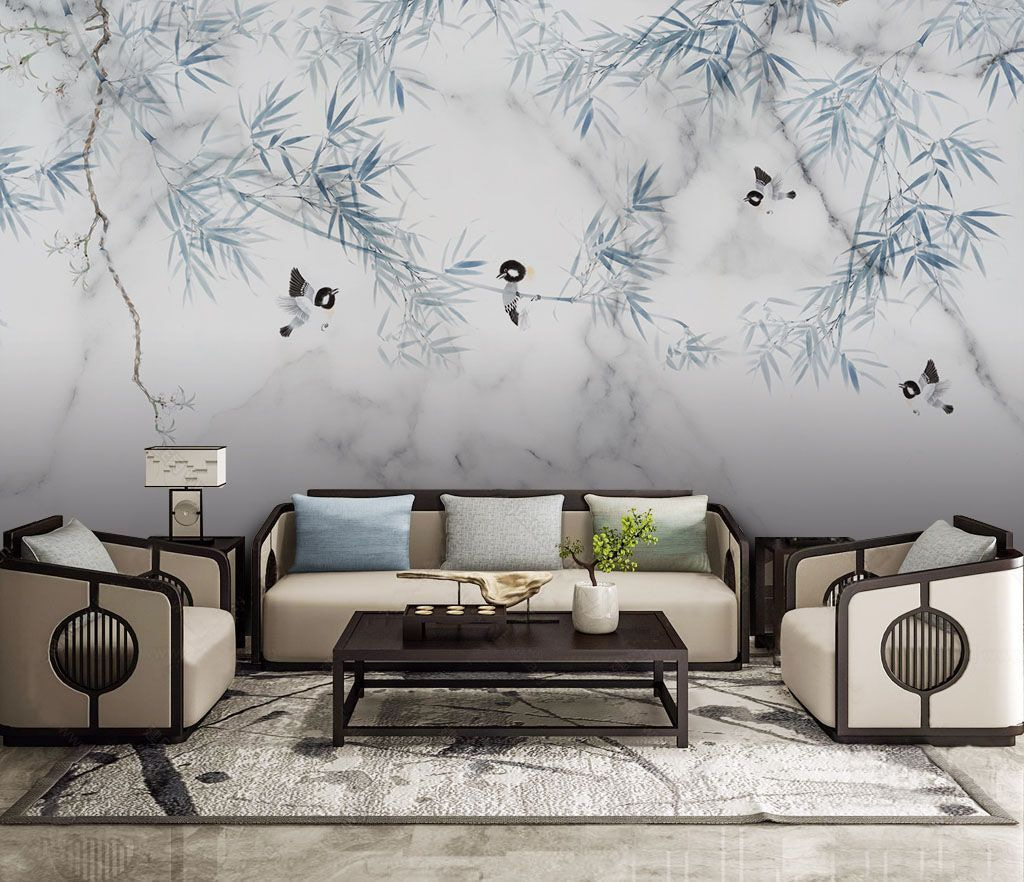u05360pig1m - White marble surface with blue leaves and birds - tegory