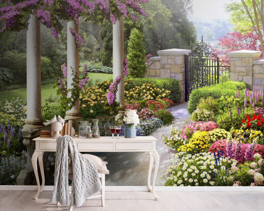 Garden with a gate and flowers Garden with a gate and flowers