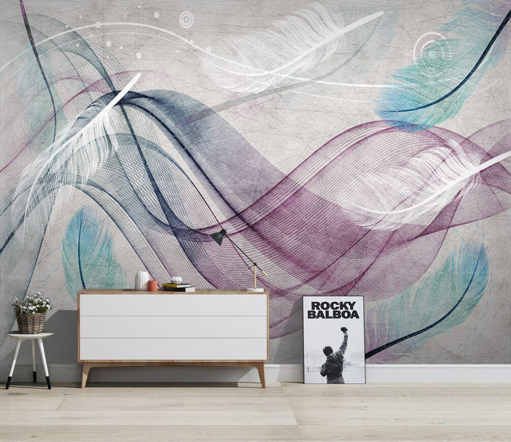 Colorful feathers on a white surface u05207pih1m - Colorful feathers on a white surface - tegory