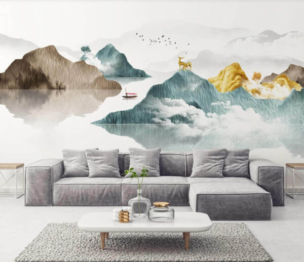Wall murals Wall murals Painting of mountains and boats (SKU: u05168)