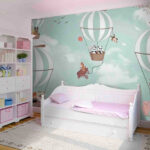 Wall murals Pandas and hot air balloons in the sky