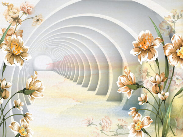Wallpaper with flowers and a tunnel