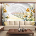 Wall murals Wallpaper with flowers and a tunnel