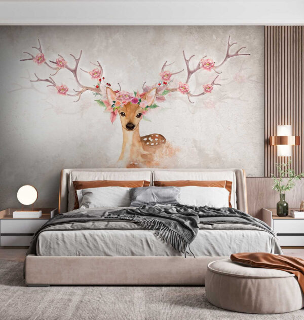 Watercolor of a deer with flowers on horns Watercolor of a deer with flowers on horns