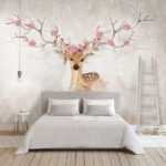 Wall murals Watercolor of a deer with flowers on horns