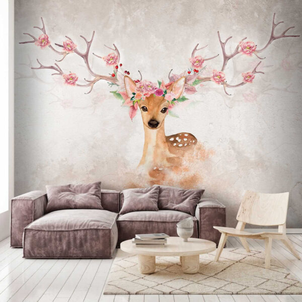 Watercolor of a deer with flowers on horns Watercolor of a deer with flowers on horns