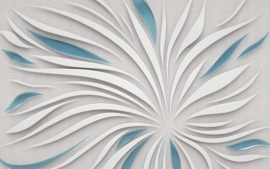 White and blue design on a grey surface