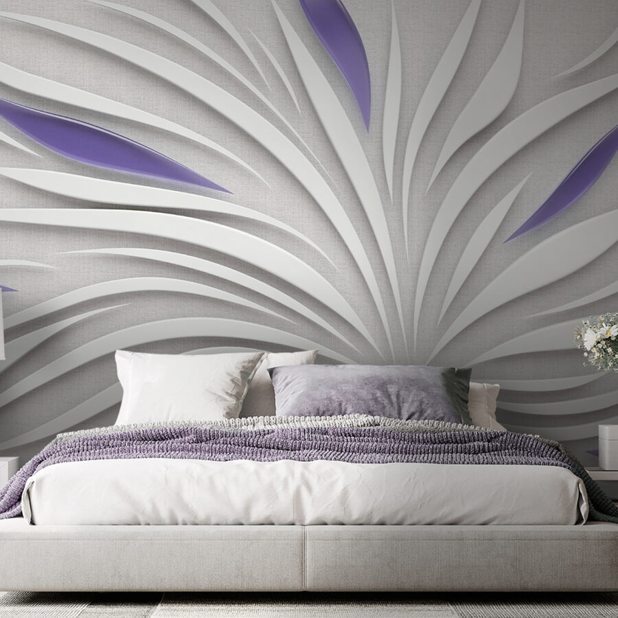 A white and purple swirls on a wall