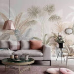 Wall murals Tropical leaves in soft pastel hues