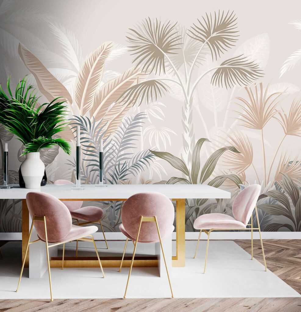 Tropical leaves in soft pastel hues Tropical leaves in soft pastel hues