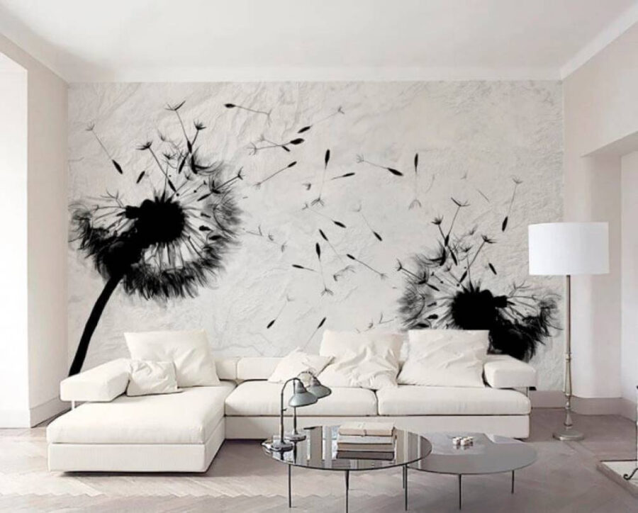 Black and white image of dandelions