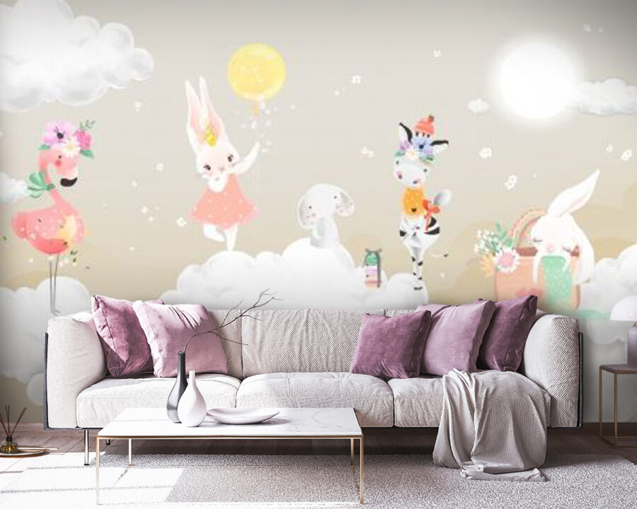 Group of animals on clouds