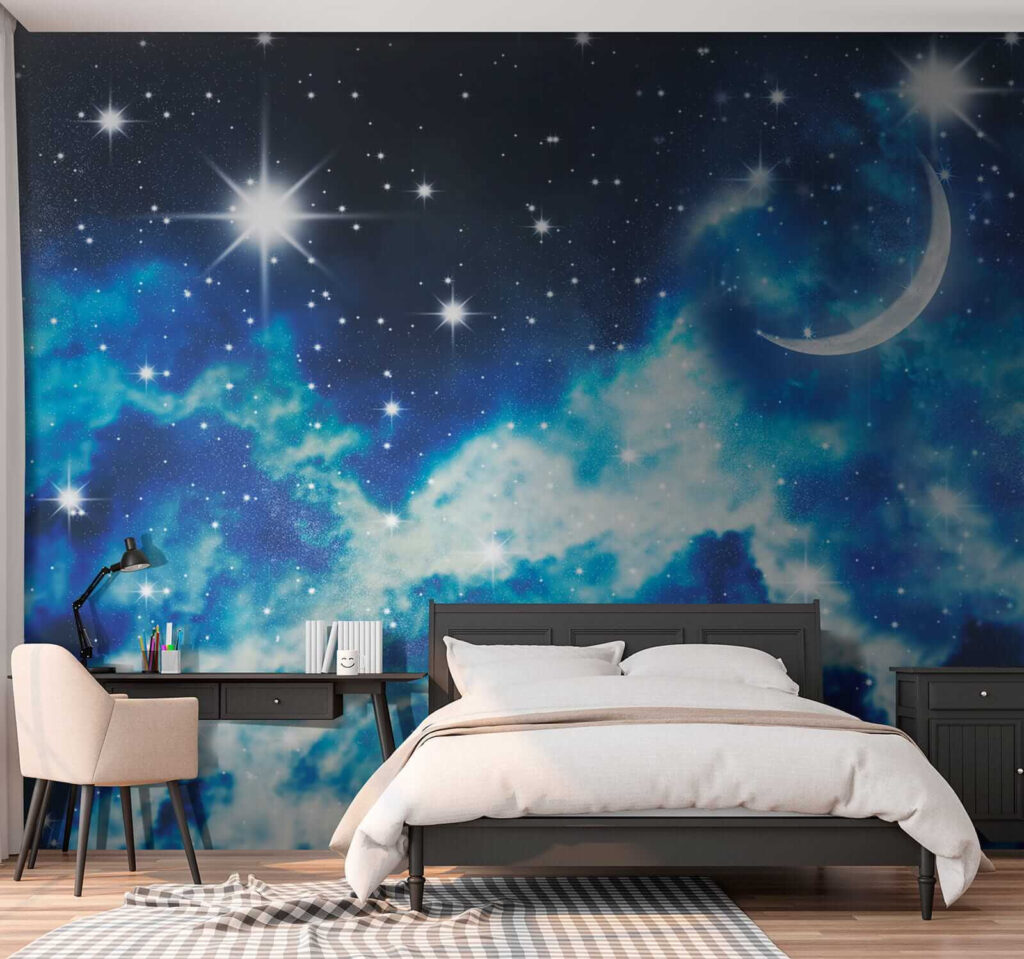 Moon and stars in the sky