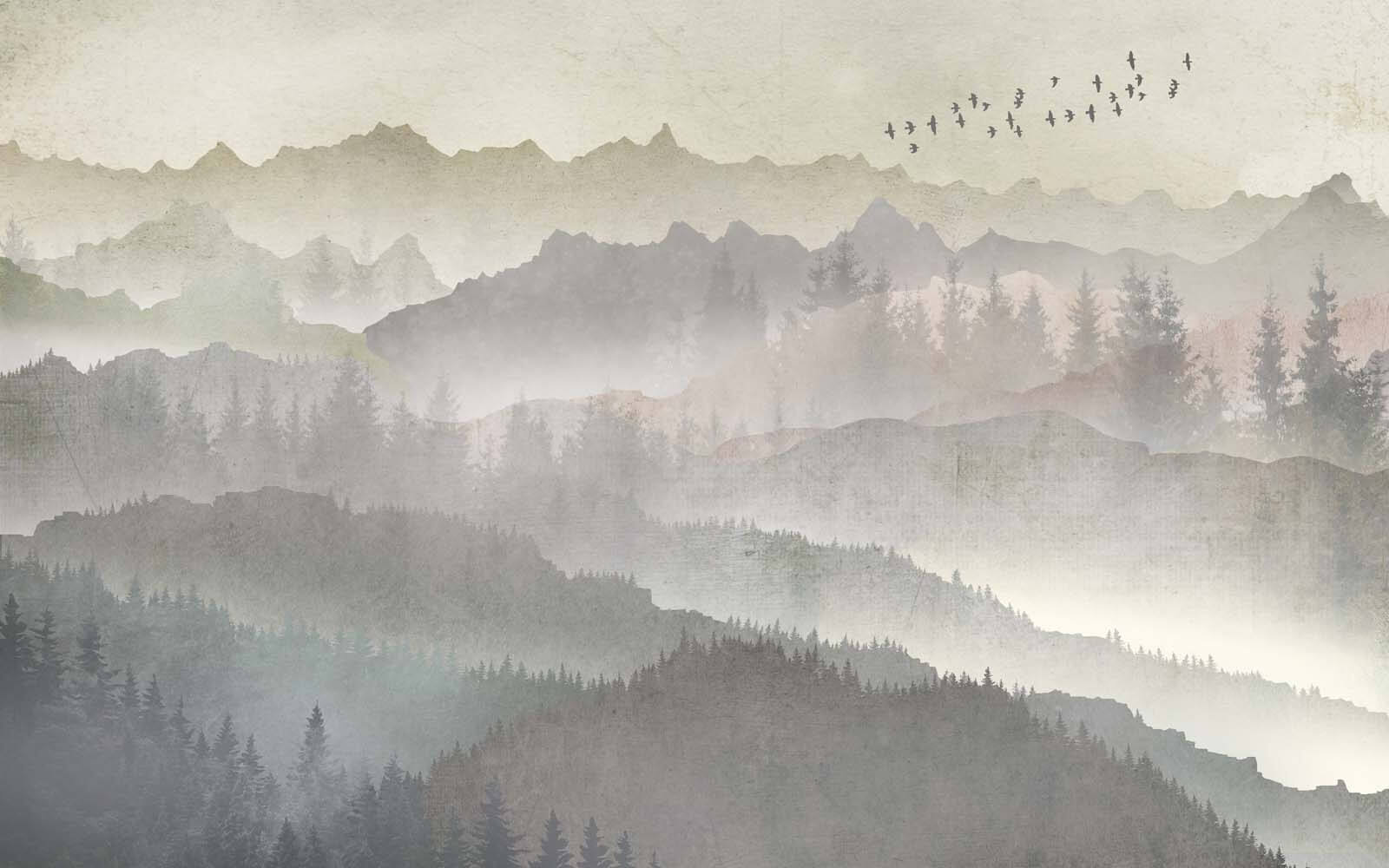 u09274p - Birds flying over a mountain range - tegory