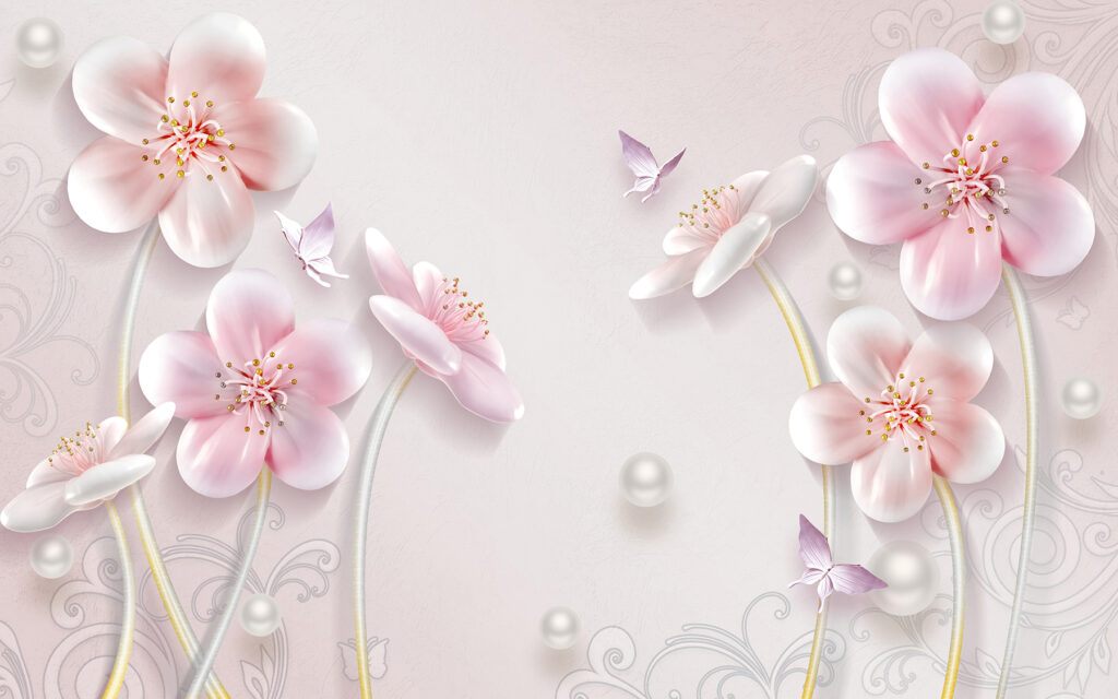 Wallpaper with flowers and butterflies Wallpaper with flowers and butterflies