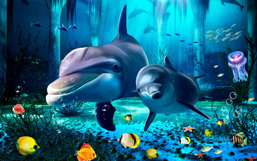 Couple of dolphins swimming in a sea