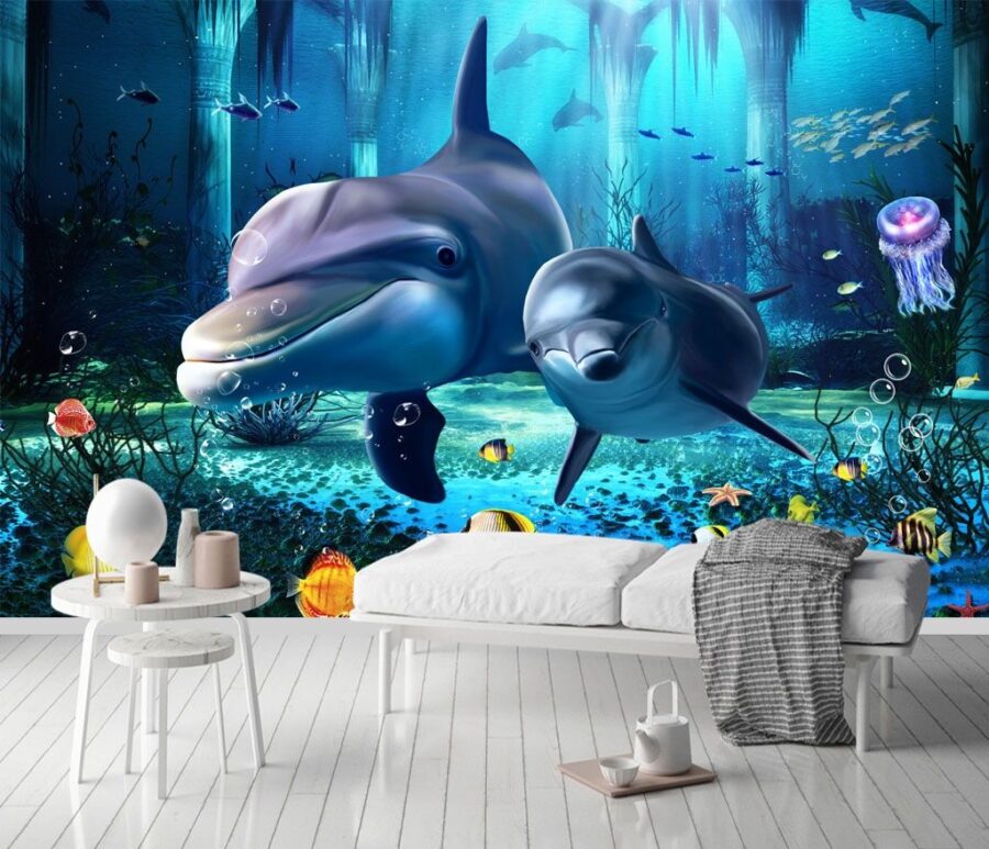Couple of dolphins swimming in a sea