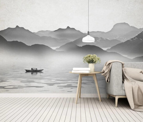 Boat on water with mountains in the background u09842pig1m 600x512 - Boat on water with mountains in the background - tegory