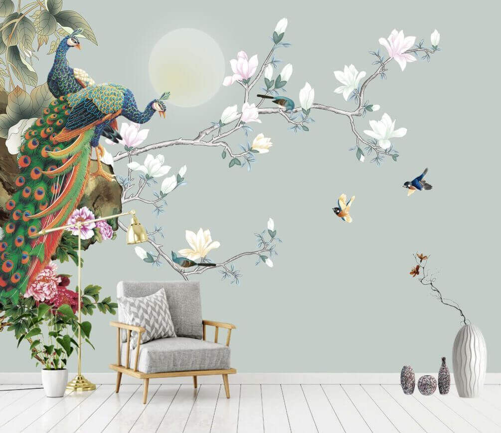 u09915pig1m - Bird on a branch with flowers and birds - tegory