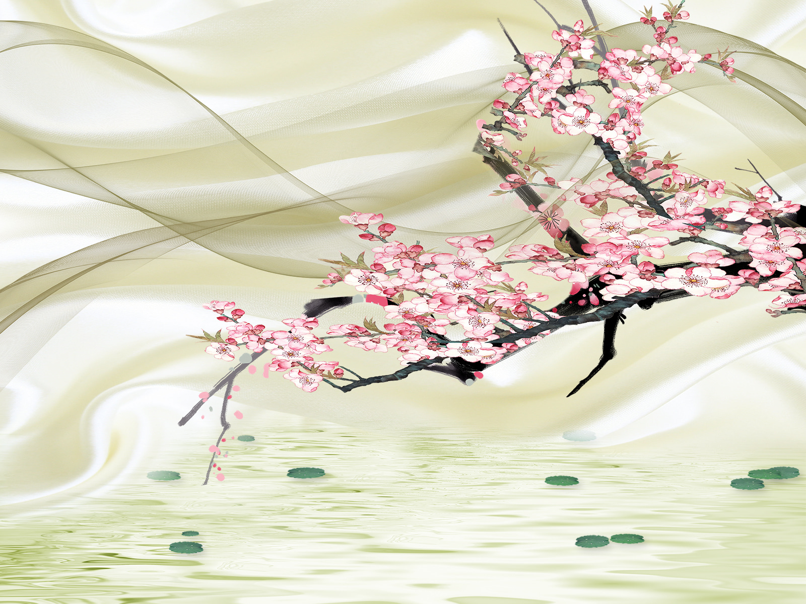 Painting of a branch with pink flowers u11983p - Painting of a branch with pink flowers - tegory