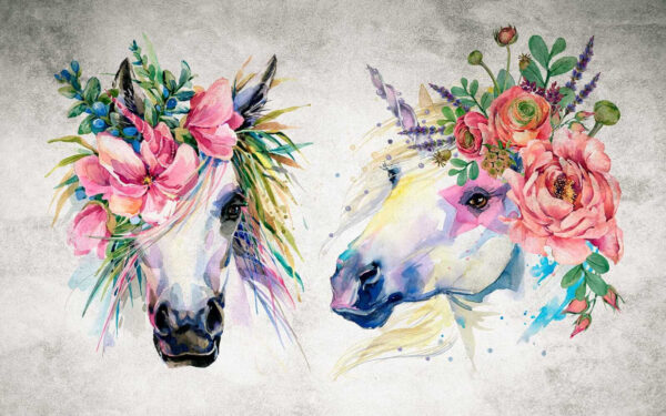 Couple of horses with flowers on their heads Couple of horses with flowers on their heads