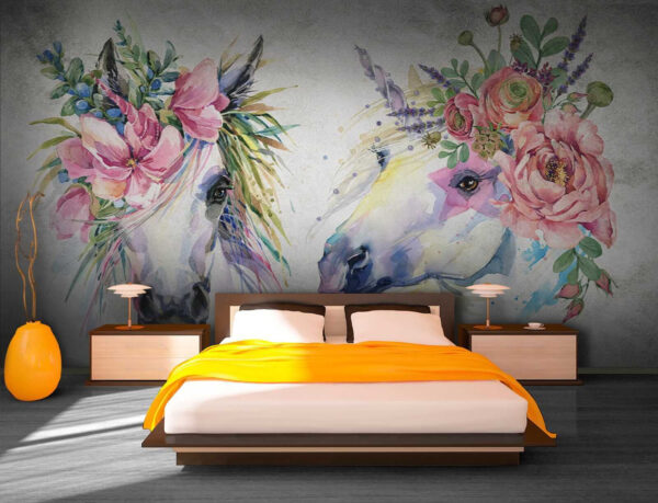 Couple of horses with flowers on their heads Couple of horses with flowers on their heads