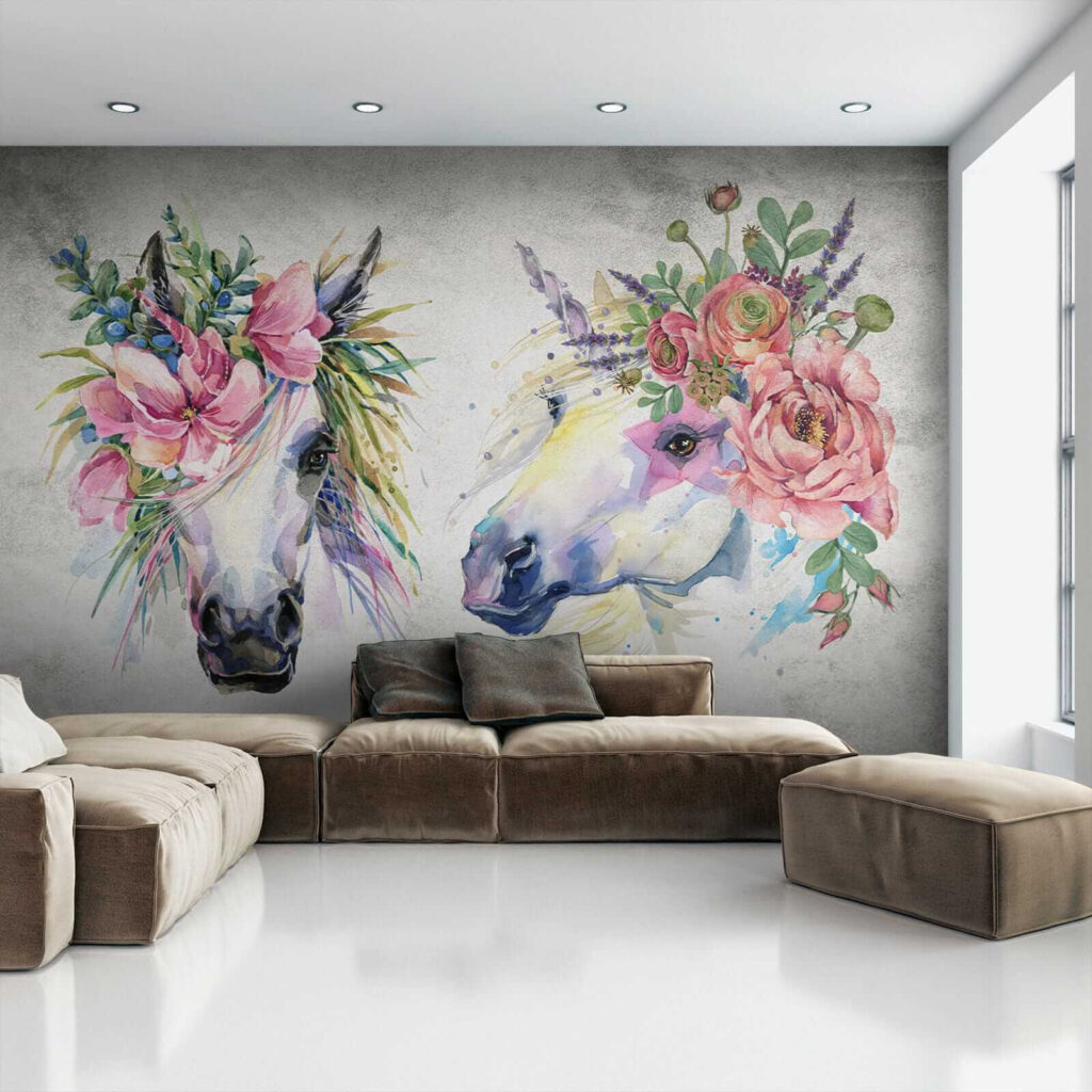 Couple of horses with flowers on their heads Couple of horses with flowers on their heads