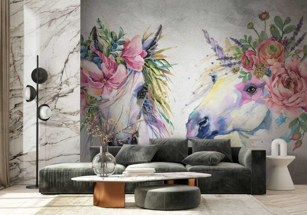 Couple of horses with flowers on their heads Couple of horses with flowers on their heads