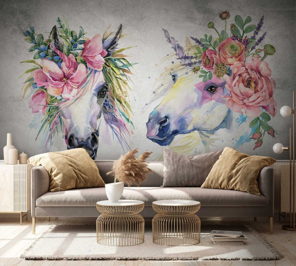 Couple of horses with flowers on their heads Couple of horses with flowers on their heads