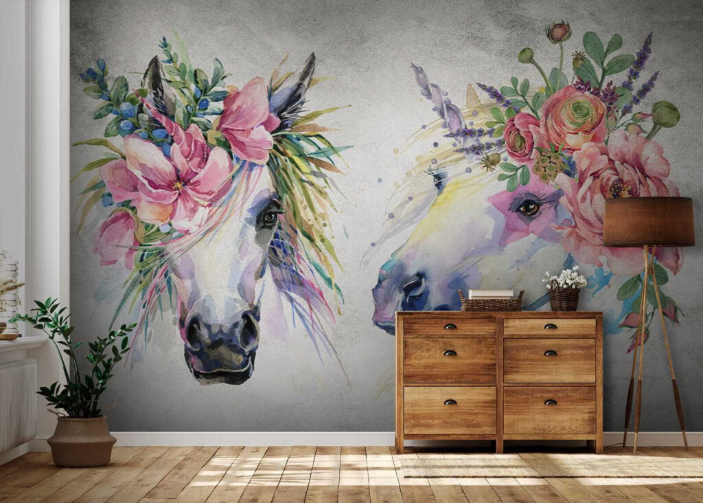 Couple of horses with flowers on their heads Couple of horses with flowers on their heads