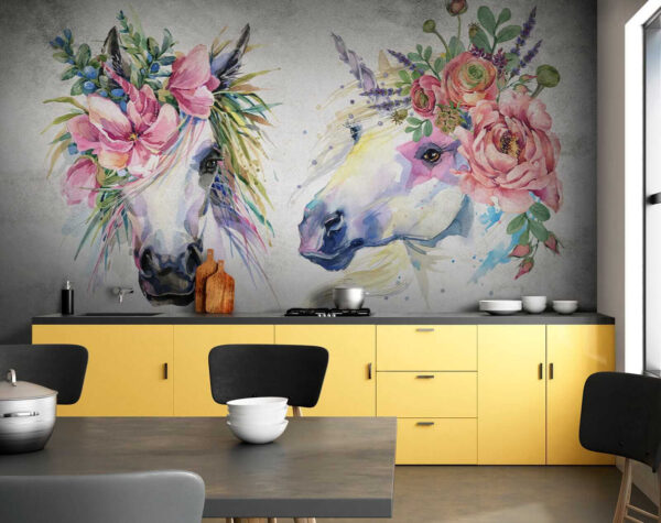 Couple of horses with flowers on their heads Couple of horses with flowers on their heads