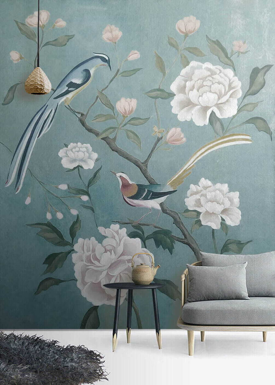 Painting of birds on a branch with flowers u14296pig1 900x1260 - Painting of birds on a branch with flowers - tegory