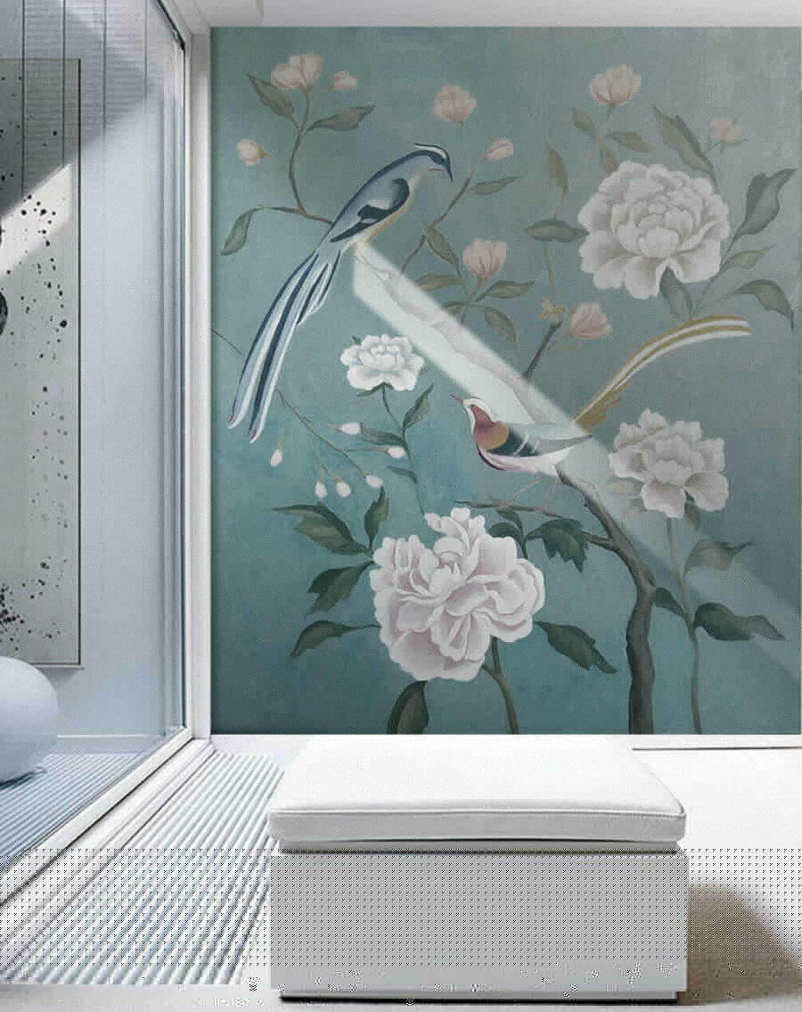 Painting of birds on a branch with flowers u14296pih1 900x1135 - Painting of birds on a branch with flowers - tegory