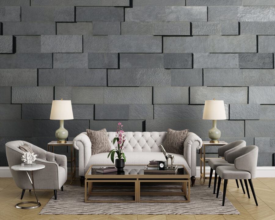 Wall murals Wall of grey bricks - Image 3