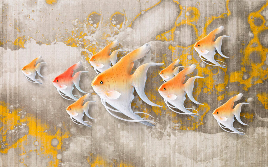 Colorful fish swimming together gracefully.