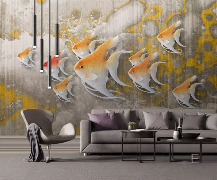 Colorful fish swimming together gracefully.
