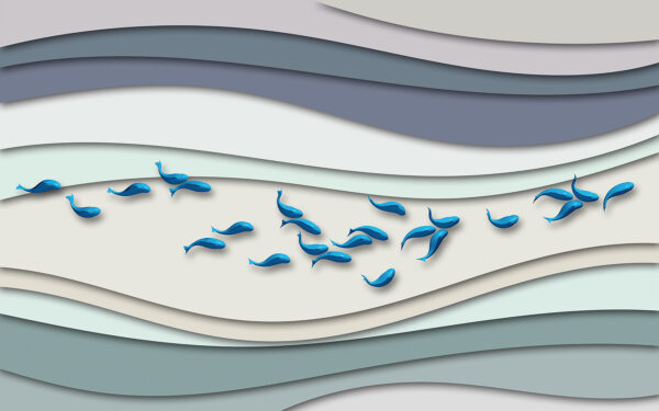 Group of blue fish swimming in a group of waves Group of blue fish swimming in a group of waves