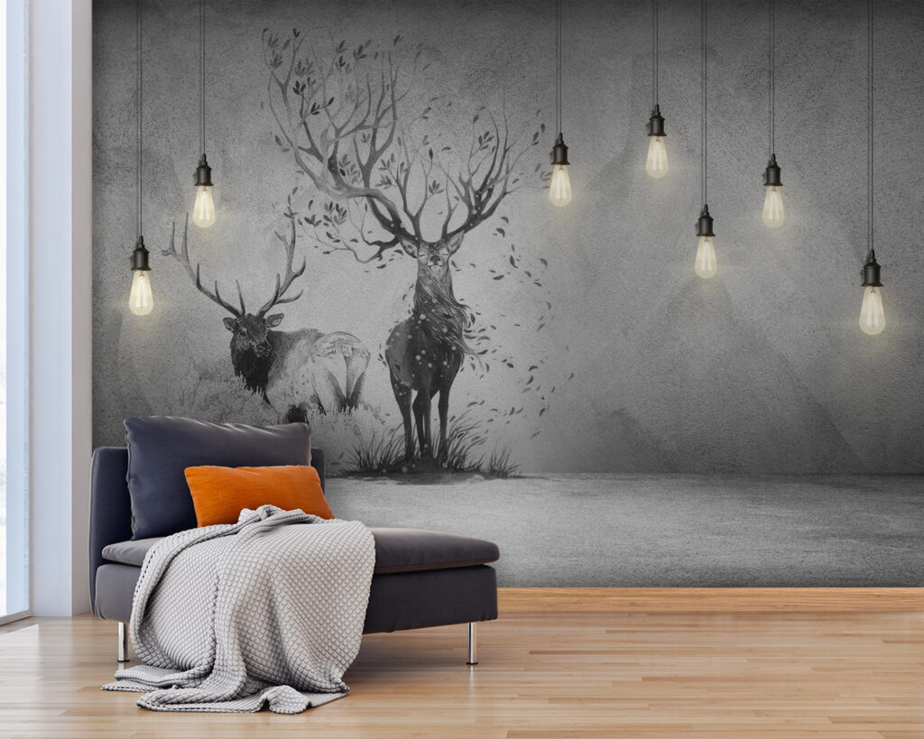 u15700pig25 1024x819 - Wall with a drawing of two deer and trees - tegory