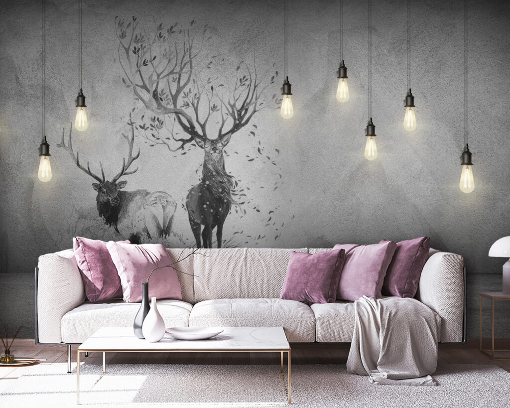 u15700pig38 1024x819 - Wall with a drawing of two deer and trees - tegory