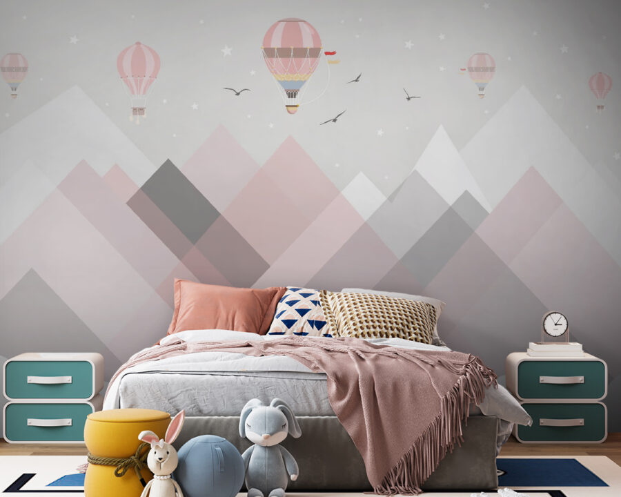 Hot air balloons over mountains
