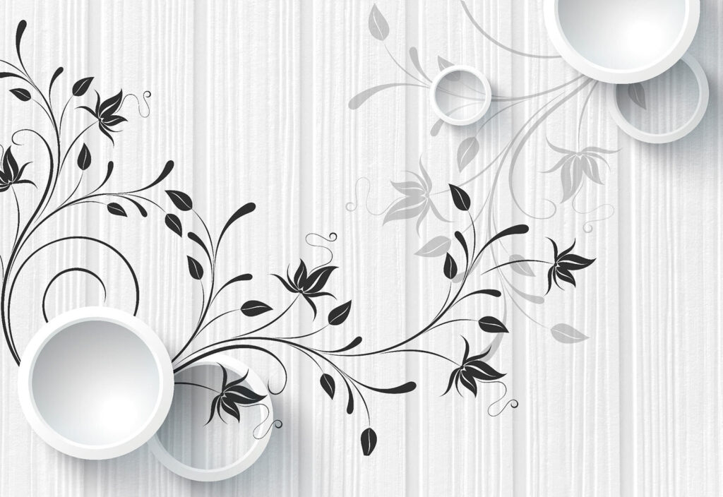 White wall with black and white flowers White wall with black and white flowers