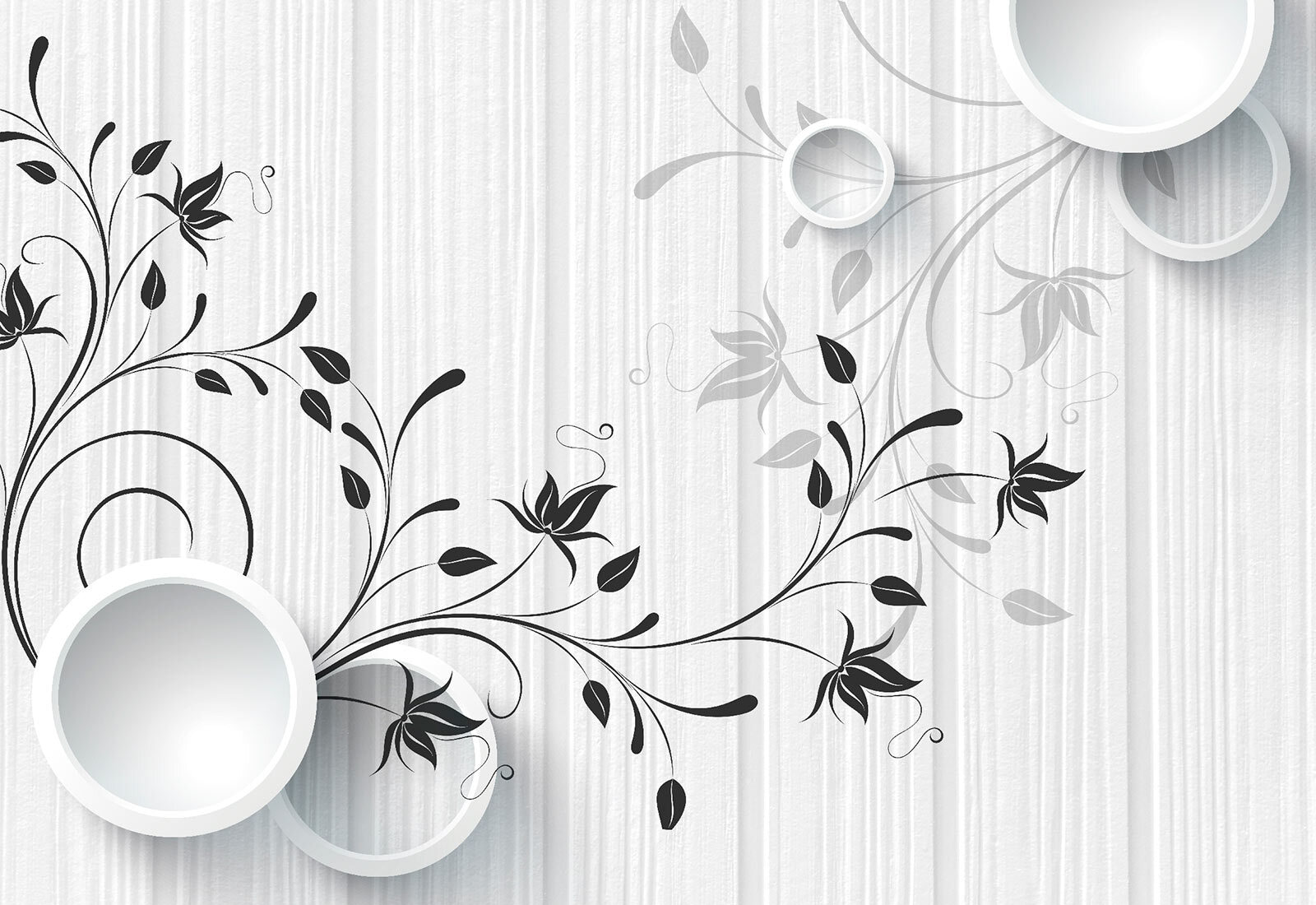 u16061p - White wall with black and white flowers - tegory