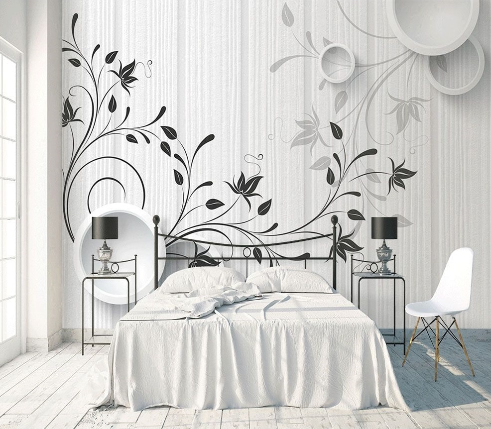 u16061pib1m - White wall with black and white flowers - tegory
