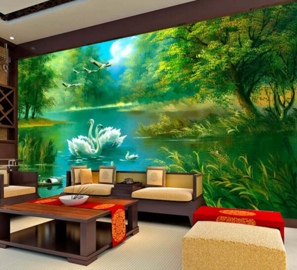 Wall murals Wall murals Group of swans swimming in a lake (SKU: u16105)