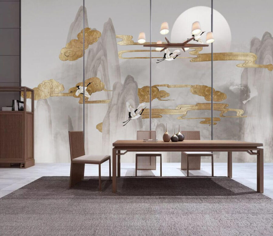 Wall murals Painting of birds flying in the sky