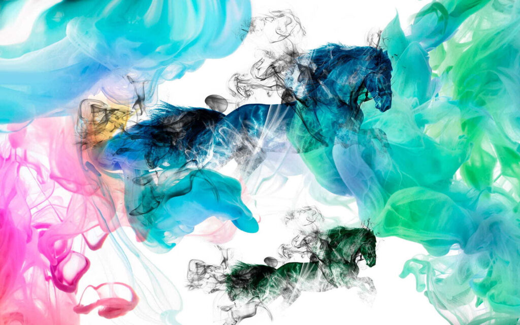 Horse in different colors of smoke Horse in different colors of smoke
