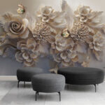 Pattern of butterflies and dots Wall murals Group of white flowers and butterflies