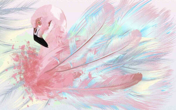 Pink flamingo with white and blue feathers Pink flamingo with white and blue feathers