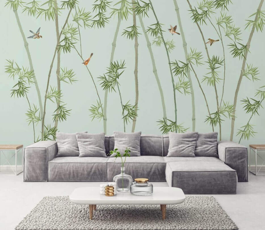 Wallpaper with bamboo branches and birds u16931pig1m 900x780 - Wallpaper with bamboo branches and birds - tegory