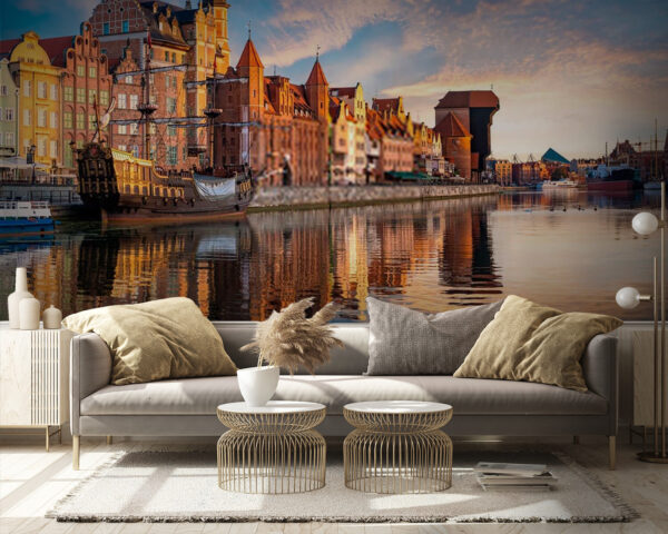 Body of water with buildings and boats in it Wall murals Body of water with buildings and boats in it
